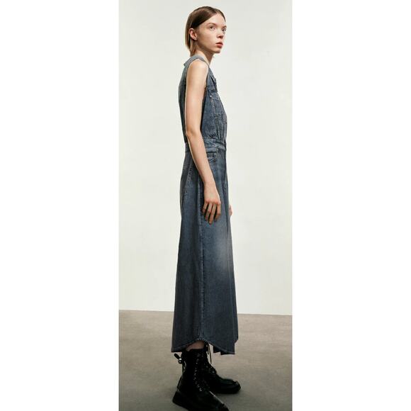 Urban Revivo Split Hem Sleeveless Denim Dress Blue Womens 8 New Jean - Picture 2 of 15